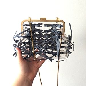 ZAC POSEN Lacey Frame Grey Lacing Clear Clutch Handbag, Purse